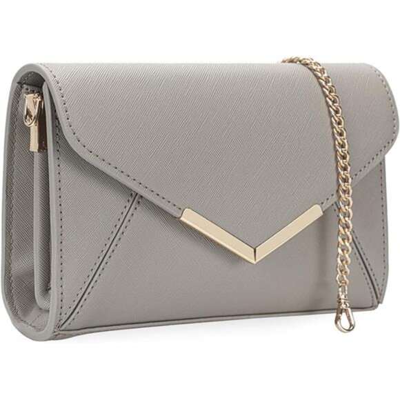 Women Envelope Clutch Faux Saffiano Leather Evening Handbag Gray - Picture 1 of 7